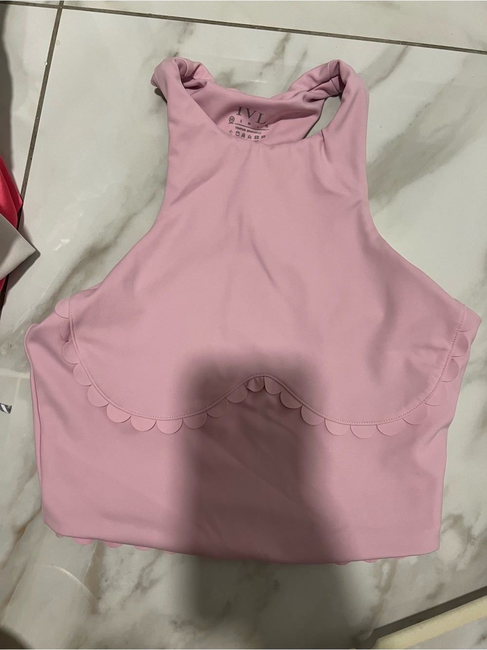 Pink Scallop Trim High Neck Crop Top